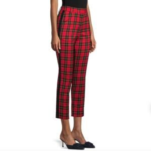 EUC Maje Red Pantya Velvet Piped Plaid Pants Tartan Cropped Check Slim Trouser